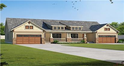 Duplex house plans designed to accommodate two distinct family units. Each unit has 3 bedrooms.