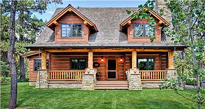 Log cabin style home design with a warm and rustic feel.