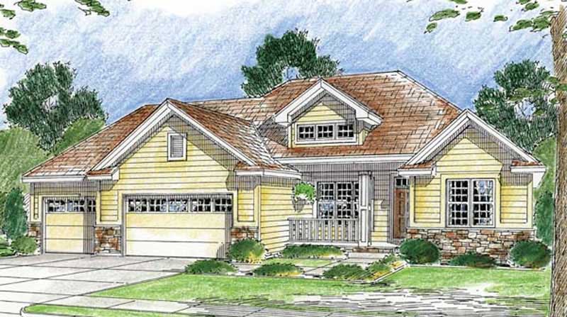 1-Bedroom, 1830 Sq Ft Ranch Home Plan - 100-1086 - Main Exterior