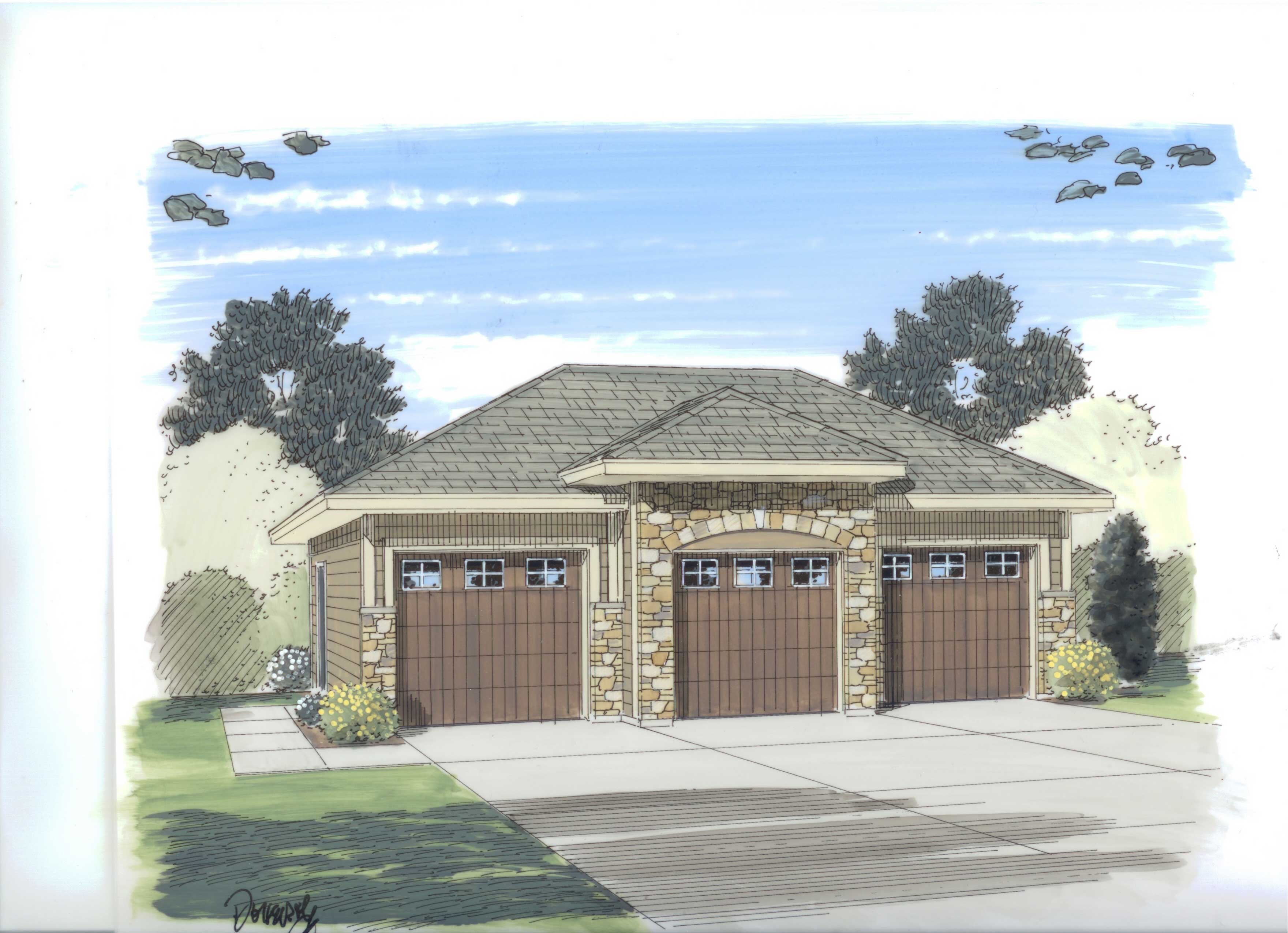 0-Bedroom, 888 Sq Ft Garage House Plan - 100-1117 - Front Exterior