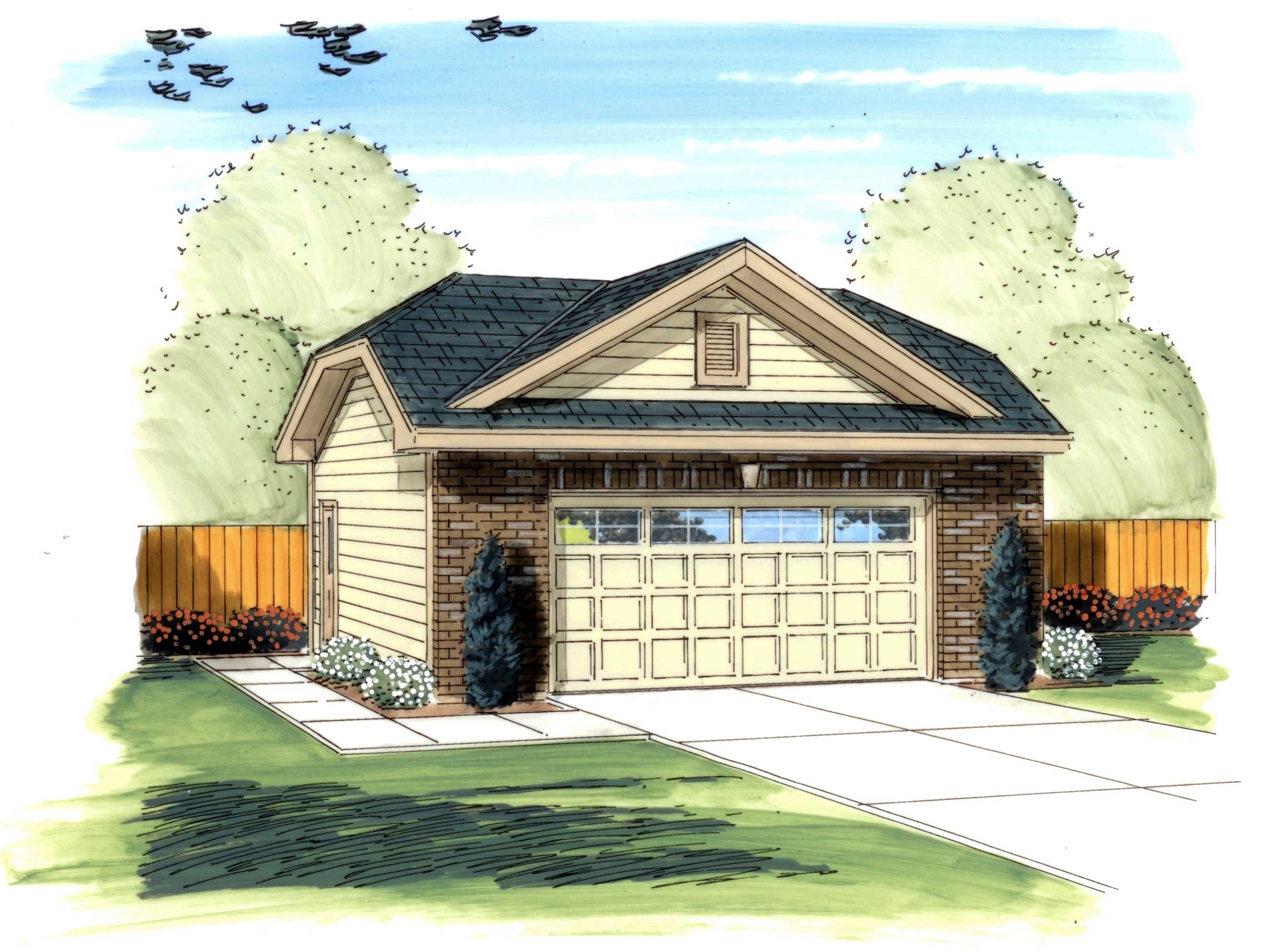 2-Car, 544 Sq Ft Traditional Garage Plan - 100-1185 - Main Exterior