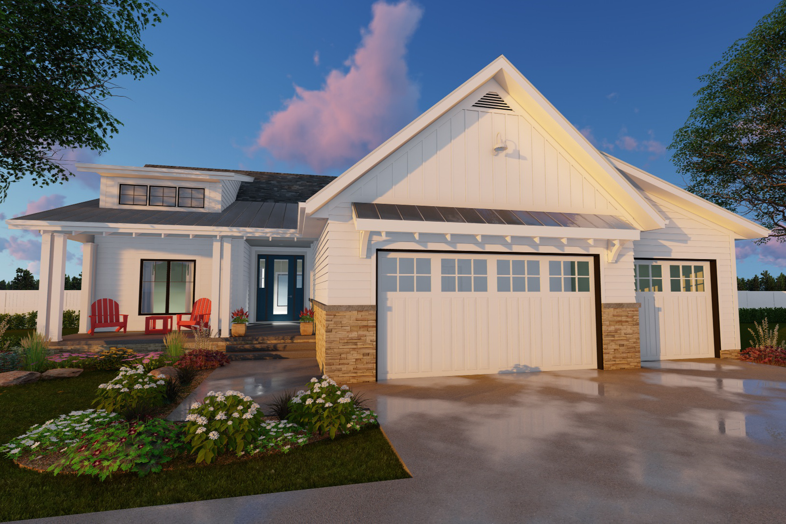 3-Bedroom, 1701 Sq Ft Modern Farmhouse House Plan - 100-1203 - Front Exterior