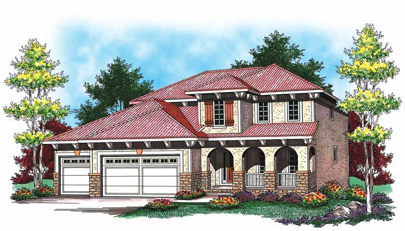 4-Bedroom, 2388 Sq Ft Mediterranean House Plan - 101-1325 - Front Exterior