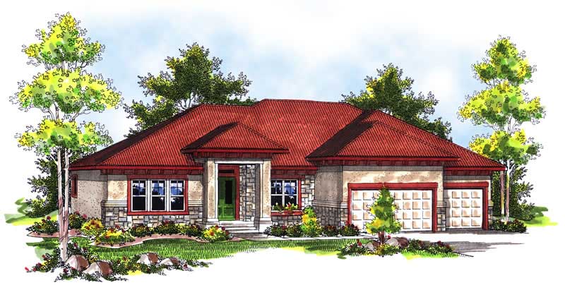 3-Bedroom, 2504 Sq Ft Mediterranean House Plan - 101-1413 - Front Exterior