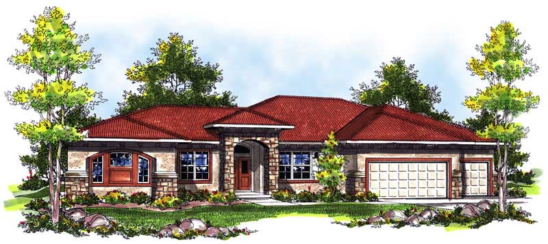 3-Bedroom, 3002 Sq Ft Mediterranean House Plan - 101-1675 - Front Exterior