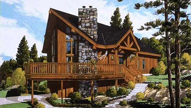 3-Bedroom, 1306 Sq Ft Log Cabin Home Plan - 105-1043 - Main Exterior