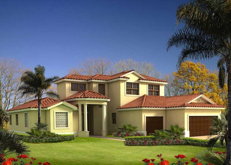4-Bedroom, 2543 Sq Ft Mediterranean Home Plan - 107-1005 - Main Exterior