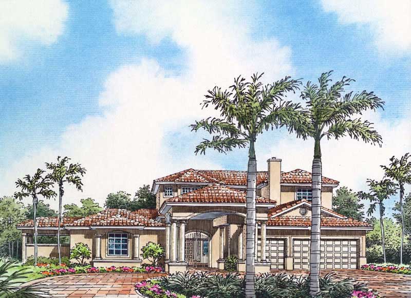 4-Bedroom, 3117 Sq Ft Mediterranean Home Plan - 107-1023 - Main Exterior