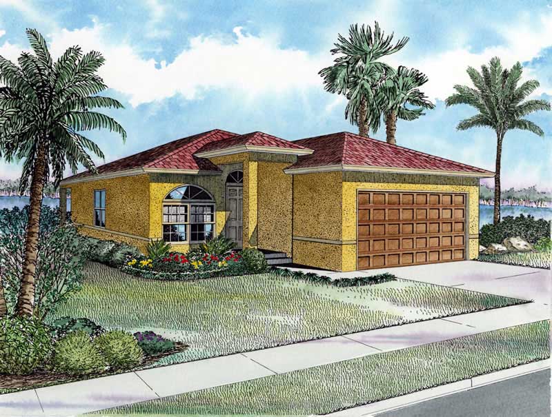 3-Bedroom, 1373 Sq Ft Mediterranean Home Plan - 107-1128 - Main Exterior