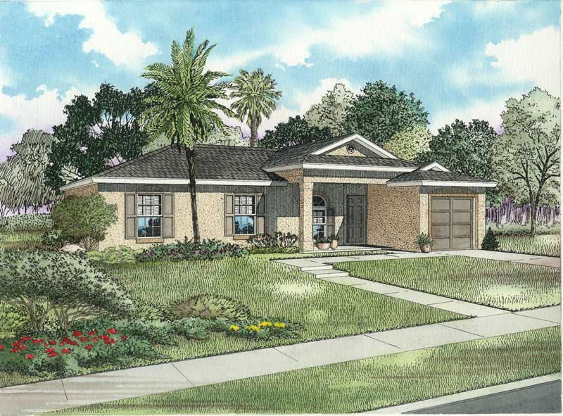 3-Bedroom, 1320 Sq Ft Mediterranean Home Plan - 107-1159 - Main Exterior