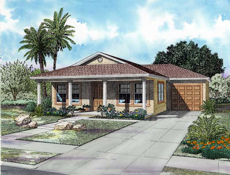 3-Bedroom, 1250 Sq Ft Mediterranean Home Plan - 107-1204 - Main Exterior