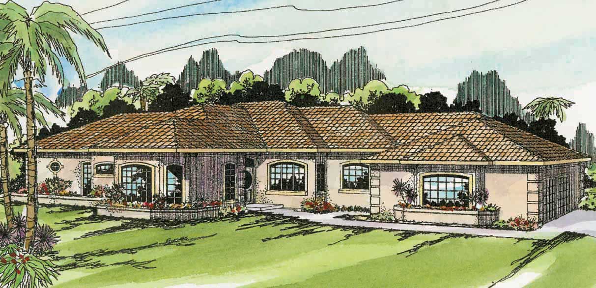 3-Bedroom, 2414 Sq Ft Mediterranean Home Plan - 108-1307 - Main Exterior