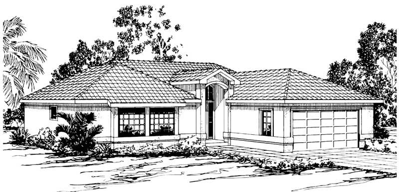 3-Bedroom, 1636 Sq Ft Mediterranean House Plan - 108-1372 - Front Exterior