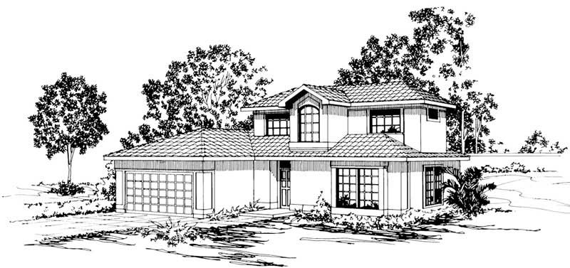 3-Bedroom, 1409 Sq Ft Mediterranean House Plan - 108-1373 - Front Exterior
