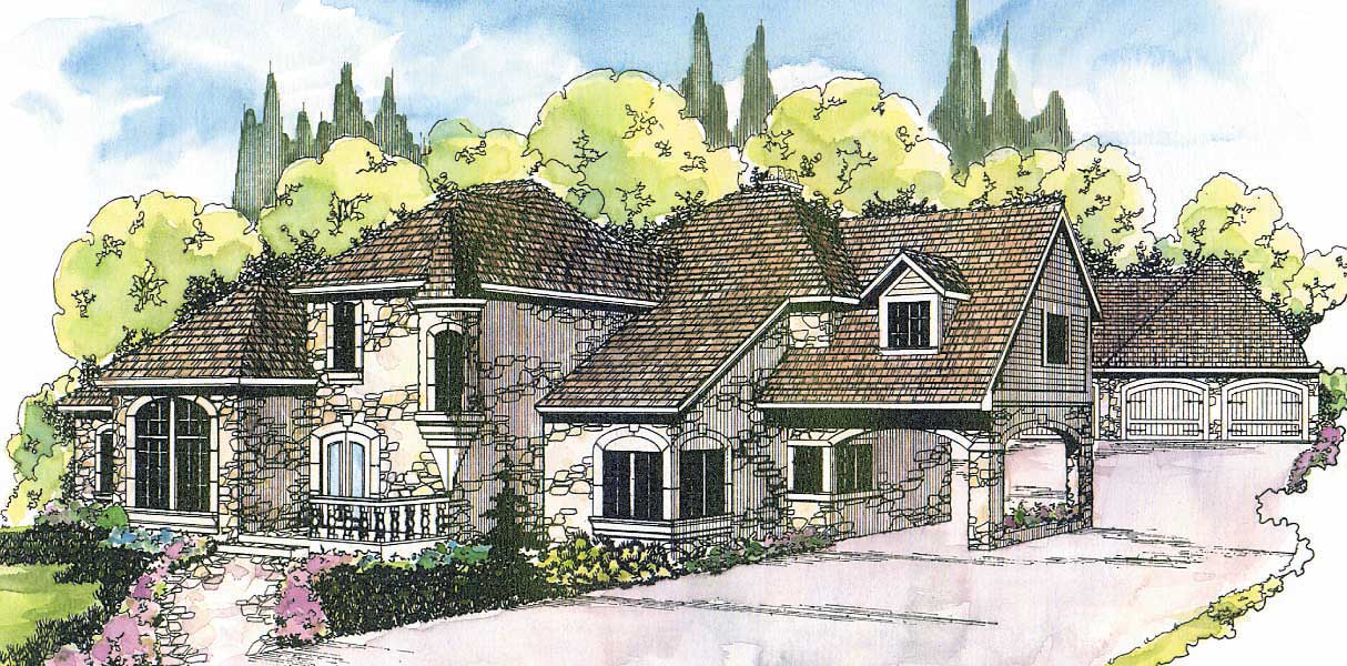 4-Bedroom, 4015 Sq Ft European House Plan - 108-1377 - Front Exterior