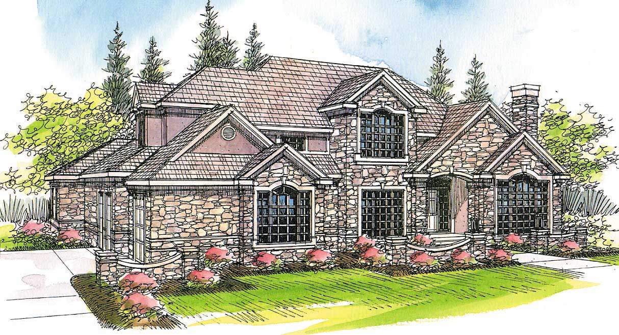 4-Bedroom, 4022 Sq Ft European House Plan - 108-1436 - Front Exterior