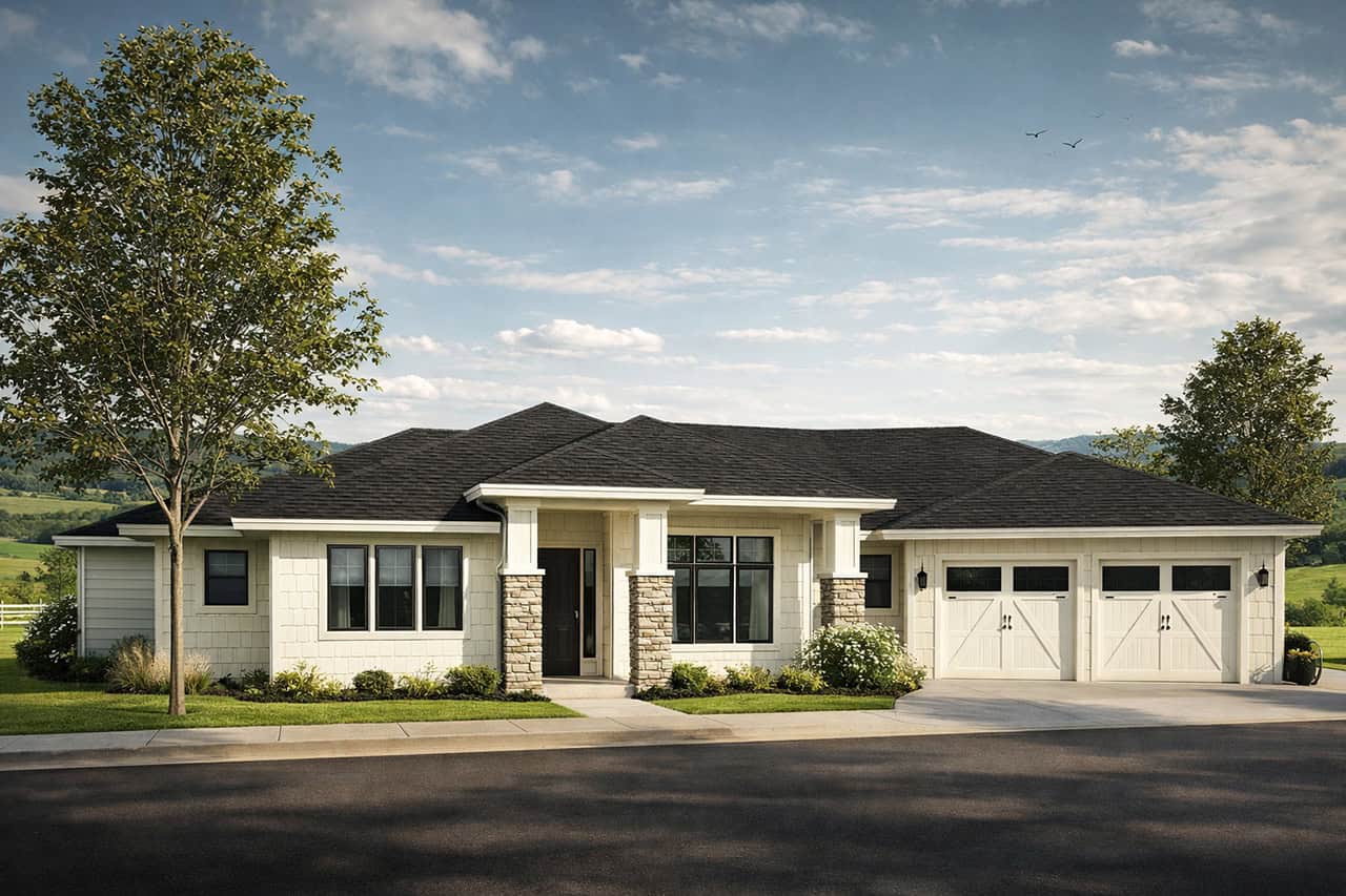 3-Bedroom, 3189 Sq Ft Prairie Home Plan - 108-1796 - Main Exterior