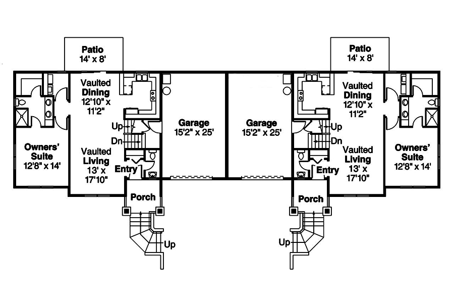 Duplex/Multi-Unit House Plan #108-1847: 3 Bedrm, 1474-1478 Sq Ft Per ...