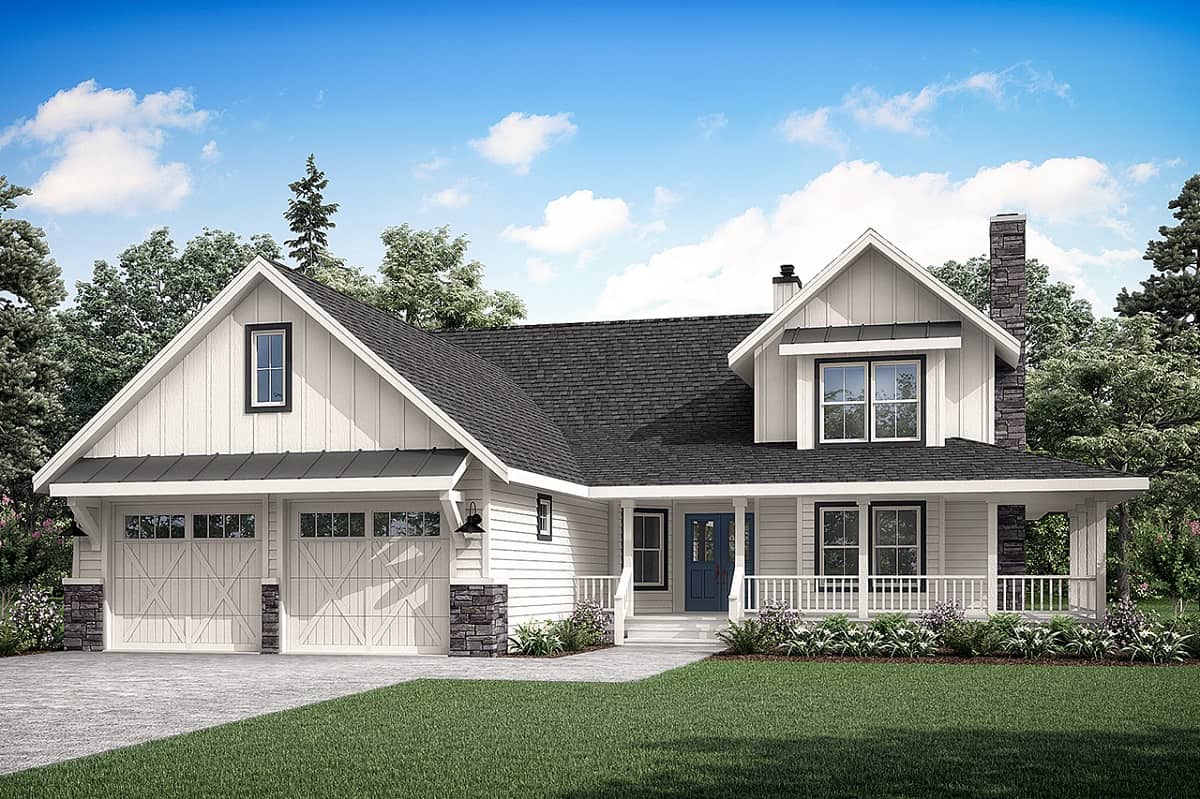 Farmhouse Home Plan - 3 Bedrms, 2.5 Baths - 2109 Sq Ft - #108-2074