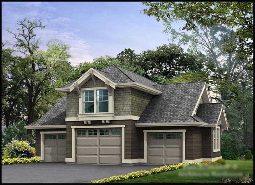 3-Car Garage with Loft Space Plan - 115-1078 - Main Exterior