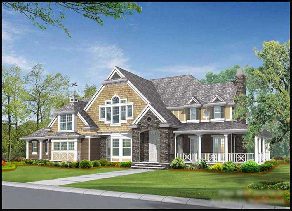 4-Bedroom, 5045 Sq Ft Country House Plan - 115-1195 - Front Exterior