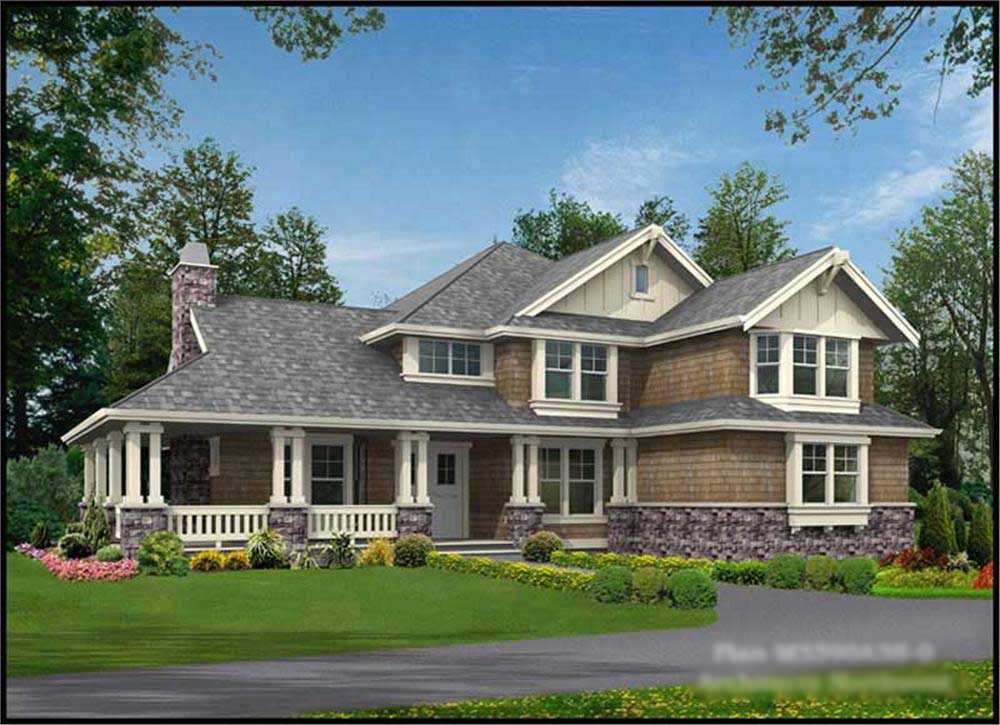 4-Bedroom, 3590 Sq Ft Shingle House Plan - 115-1329 - Front Exterior