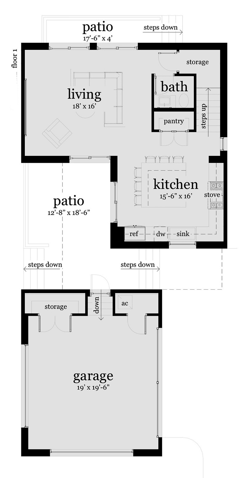 Modern 2 Story House Plan with Rooftop Patio - 1476 Sq Ft