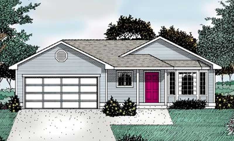 3-Bedroom, 1018 Sq Ft Ranch House Plan - 119-1042 - Front Exterior