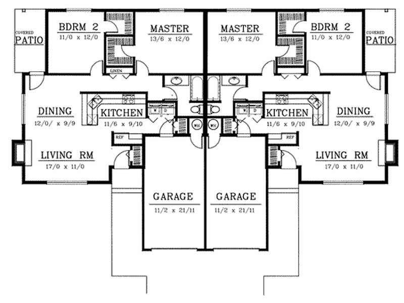 Duplex/Multi-Unit House Plan #119-1087: 2 Bedrm, 1034 Sq Ft Per Unit Home