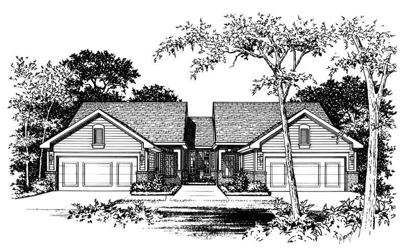 2-Bedroom, 1218 Sq Ft Multi-Unit Home Plan - 120-1892 - Main Exterior