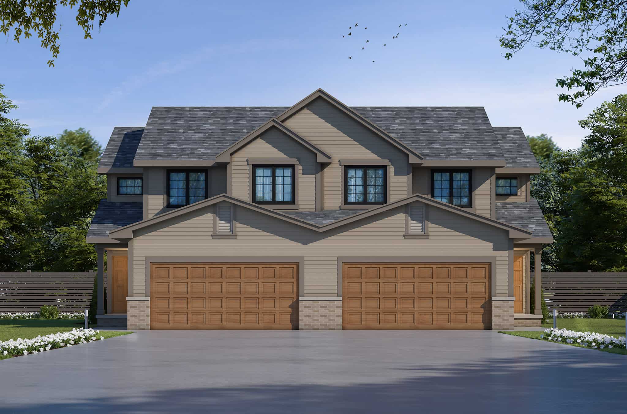 3-Bedroom, 1418 Sq Ft Per Unit Traditional Duplex Plan - 120-2500 - Front Exterior