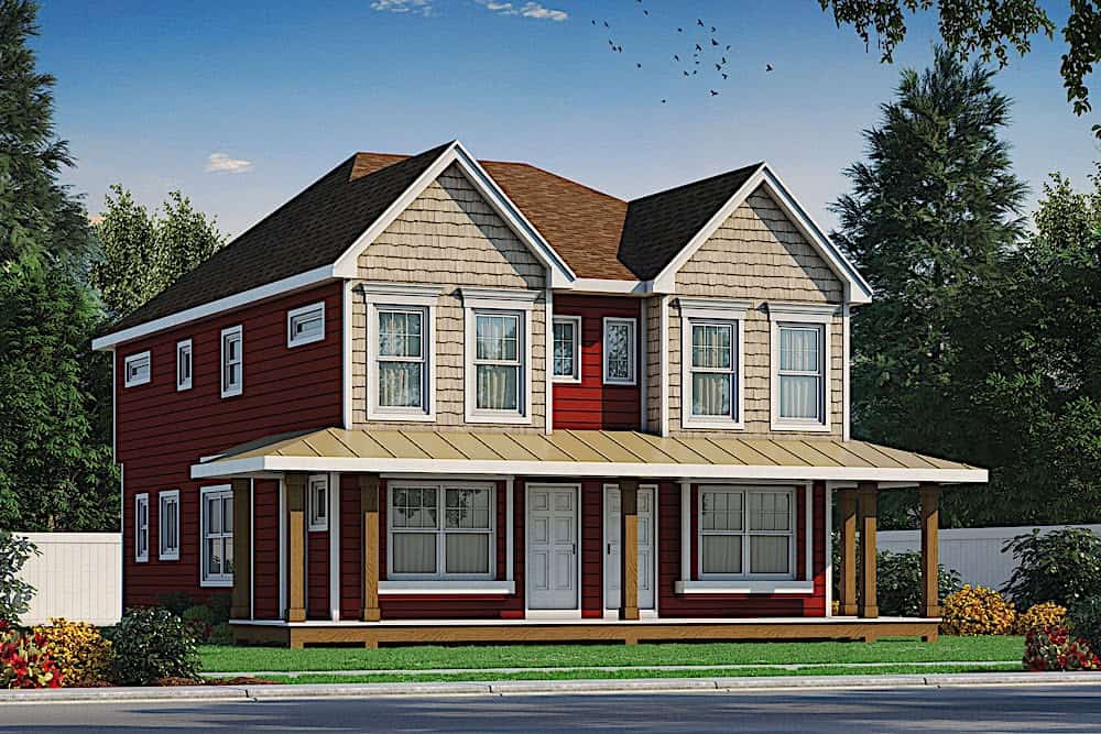 2-Bedroom, 1291 Sq Ft Duplex/Multi-Unit House Plan - 120-2596 - Front Exterior