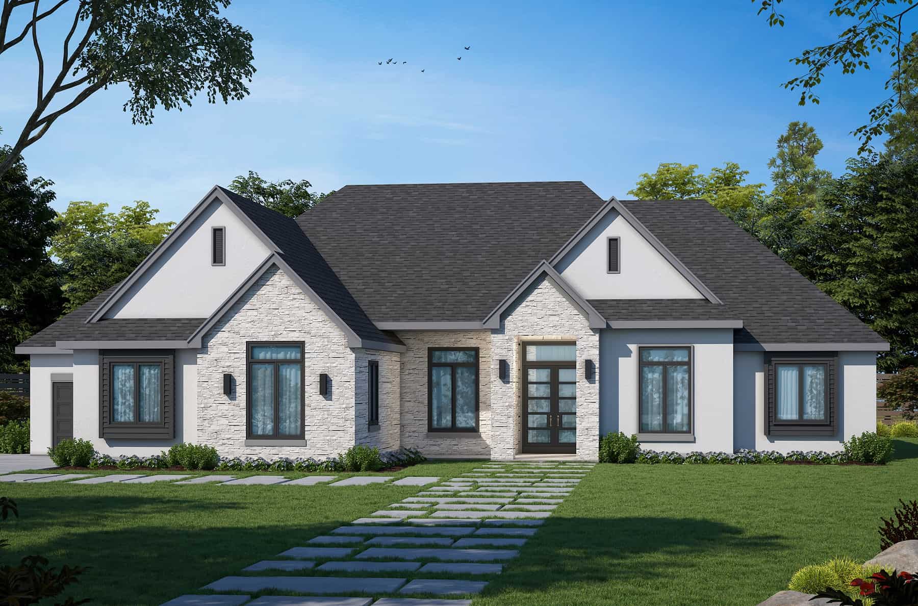 Contemporary Ranch House Plan - 3 Bedrms, 2.5 Baths - 2449 Sq Ft