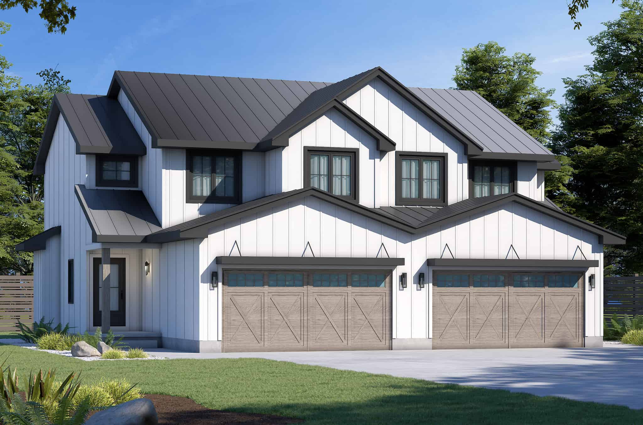 6-Bedroom, 2836 Sq Ft Modern Farmhouse Duplex Plan - 120-2795 - Main Exterior