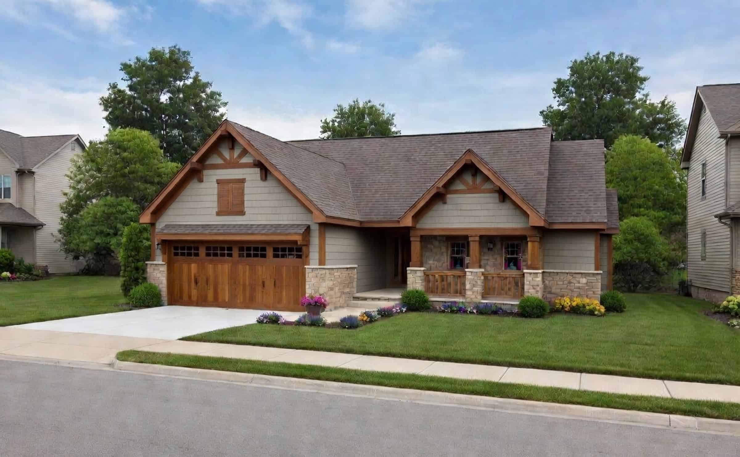 Cottage style home with Craftsman details, covered front porch, attached two-car garage, Plan #120-2842.