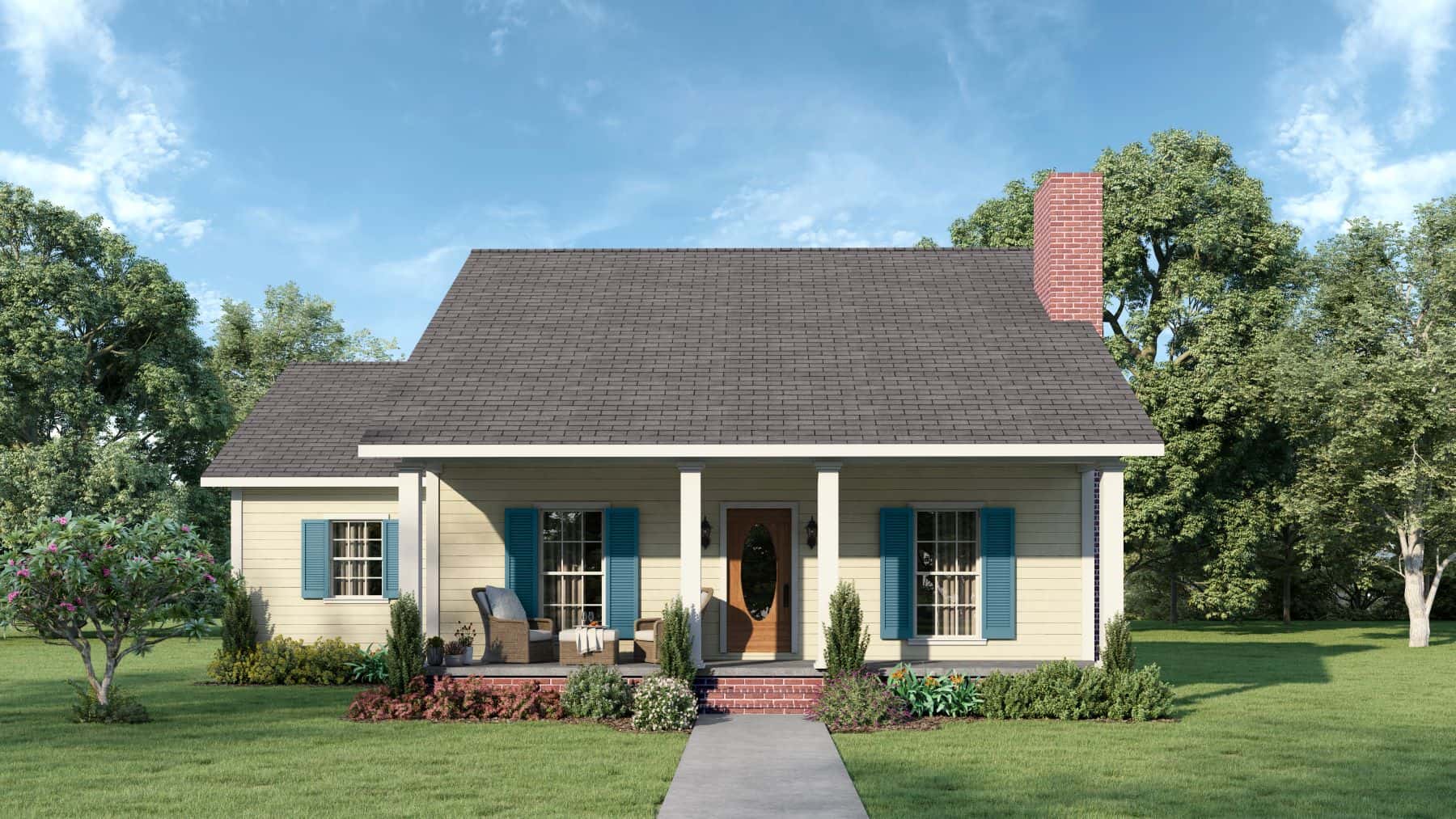 3-Bedroom, 1377 Sq Ft Country Home Plan - 123-1019 - Main Exterior