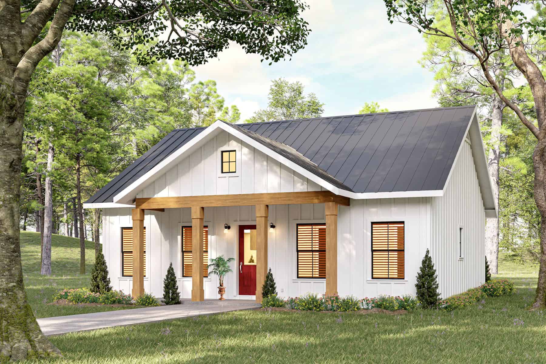 2-Bedroom, 1056 Sq Ft Farmhouse House Plan - 123-1170 - Front Exterior