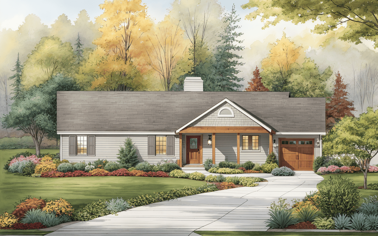 3-Bedroom, 1284 Sq Ft Ranch Home Plan - 124-1110 - Main Exterior