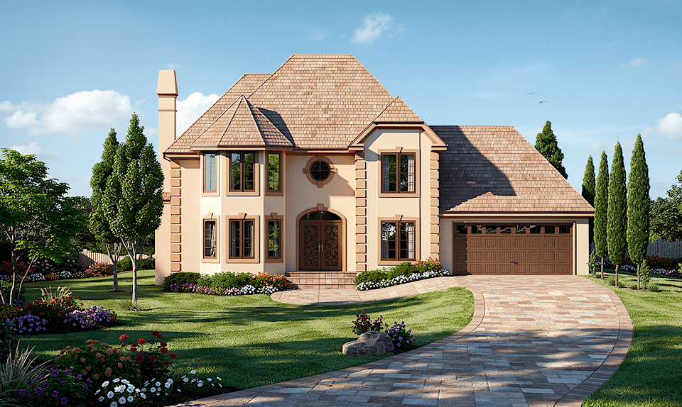 3-Bedroom, 2112 Sq Ft European House Plan - 124-1135 - Front Exterior