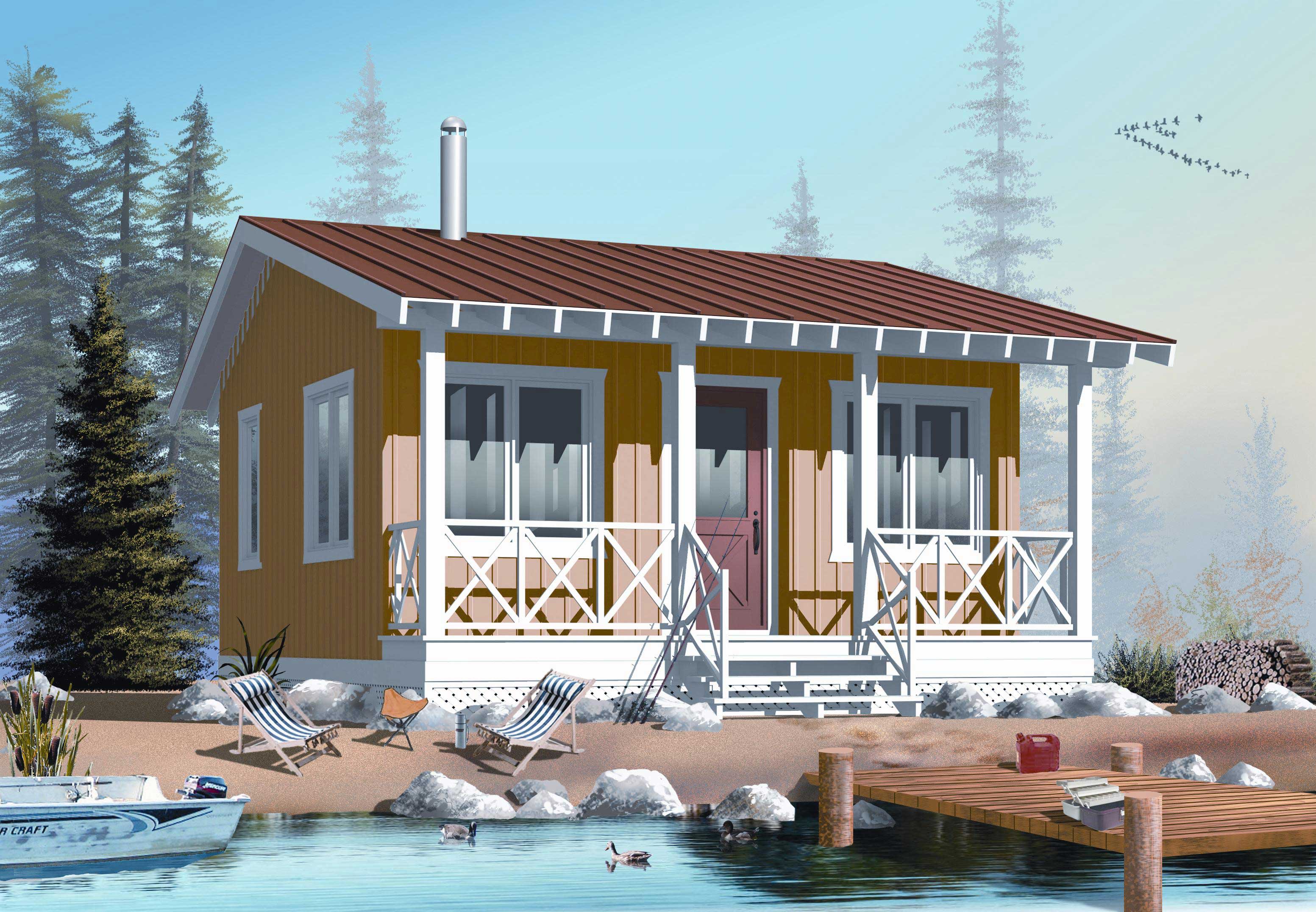 1-Bedroom, 400 Sq Ft Lake Home Plan - 126-1022 - Main Exterior