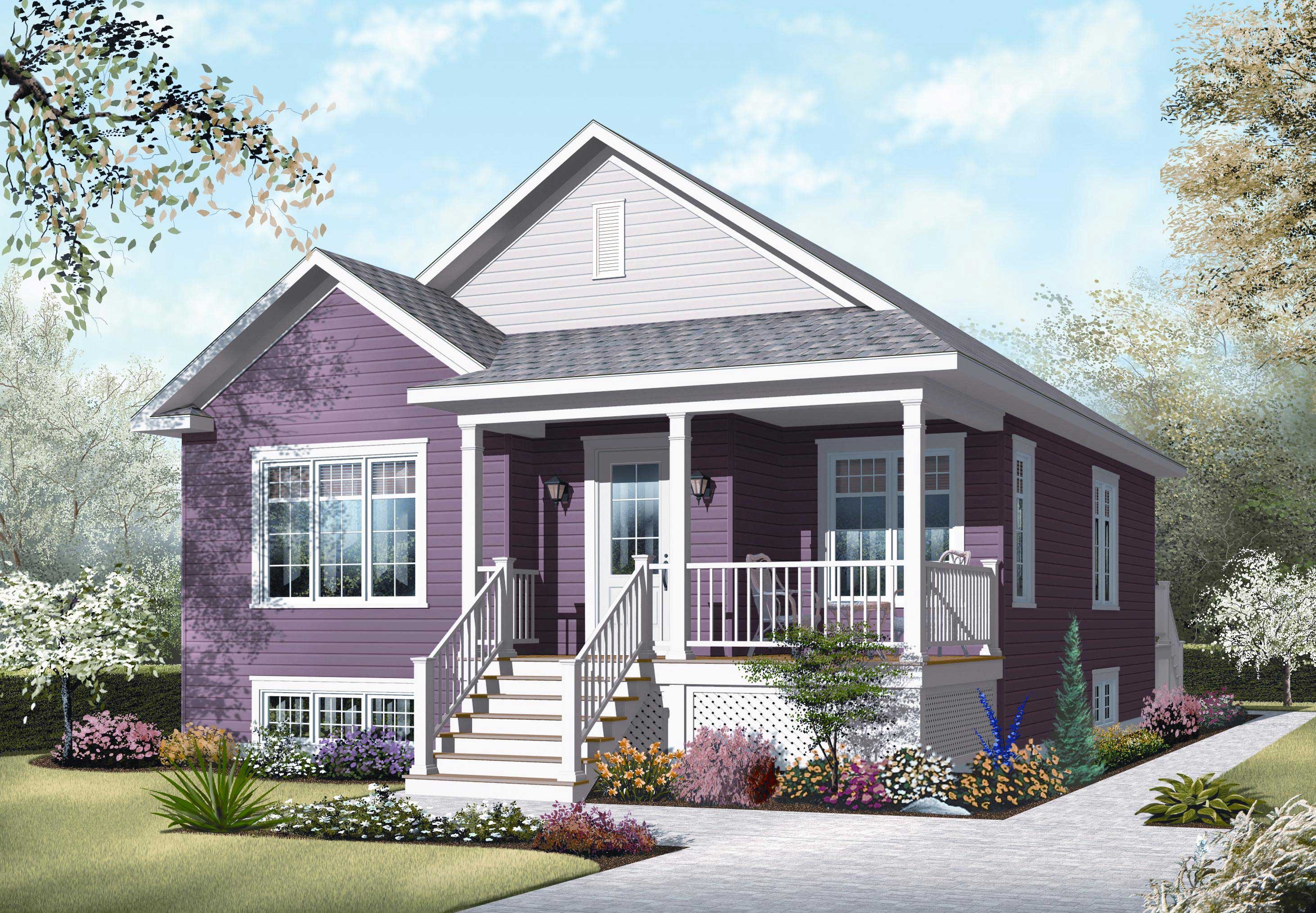 2-Bedroom, 1017 Sq Ft Bungalow House Plan - 126-1049 - Front Exterior