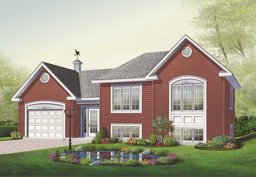 2-Bedroom, 1059 Sq Ft Split-Level Home Plan - 126-1055 - Main Exterior
