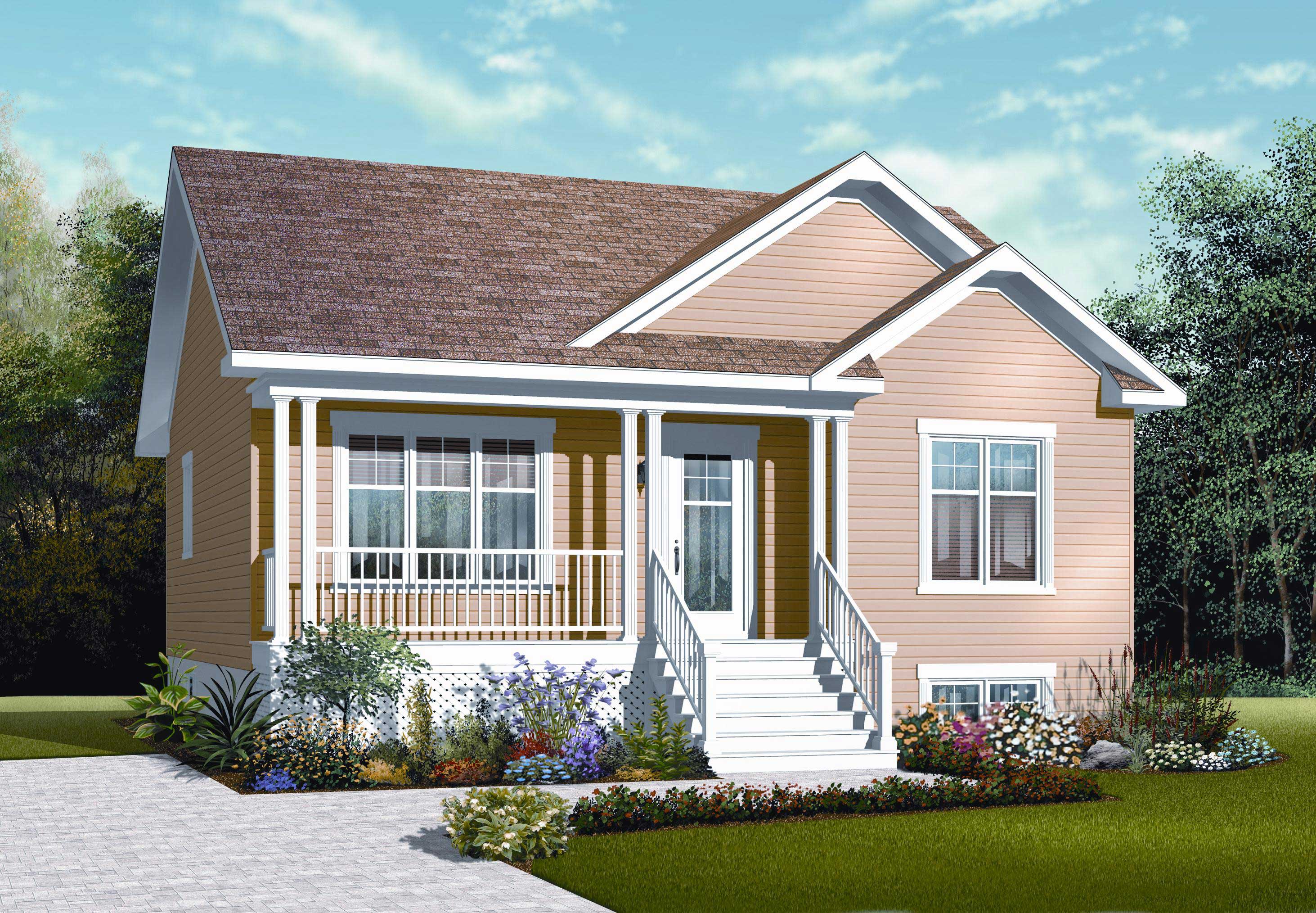 2-Bedroom, 911 Sq Ft Country House Plan - 126-1121 - Front Exterior