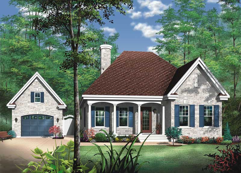 2-Bedroom, 1072 Sq Ft Bungalow House Plan - 126-1213 - Front Exterior
