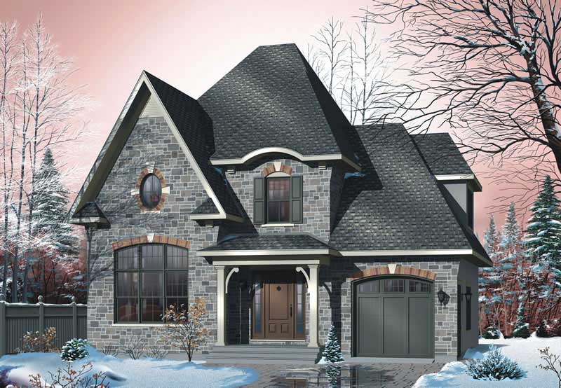 3-Bedroom, 1513 Sq Ft European House Plan - 126-1496 - Front Exterior