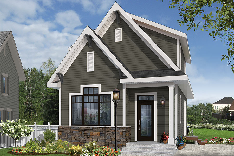 3-Bedroom, 943 Sq Ft Country House Plan - 126-1856 - Front Exterior
