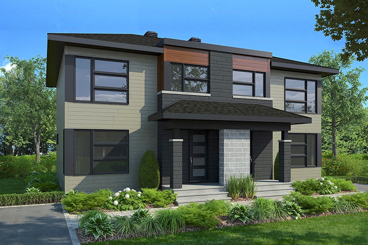 6-Bedroom, 2760 Sq Ft Contemporary Duplex Plan - 126-1910 - Main Exterior