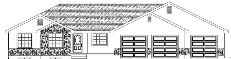3-Bedroom, 1858 Sq Ft Ranch Home Plan - 129-1004 - Main Exterior