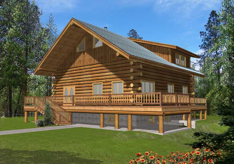 2-Bedroom, 3489 Sq Ft Log Cabin Home Plan - 132-1103 - Main Exterior