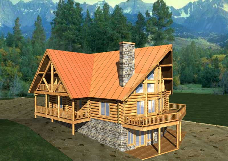 6-Bedroom, 3725 Sq Ft Log Cabin Home Plan - 132-1179 - Main Exterior